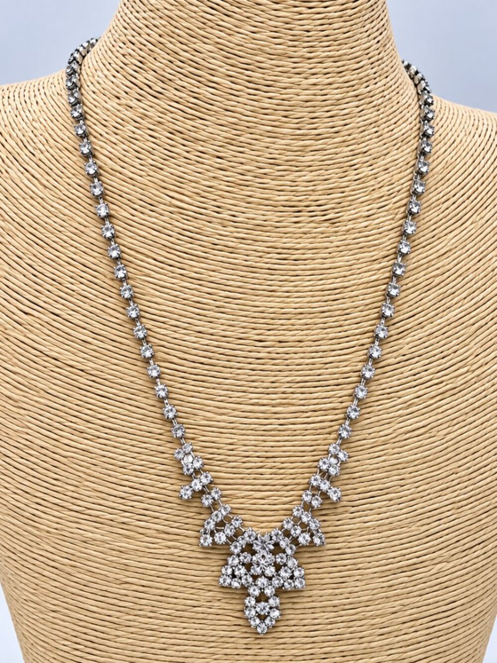 Silver Tone Rhinestone Crystal Statement Necklace Bridal Formal